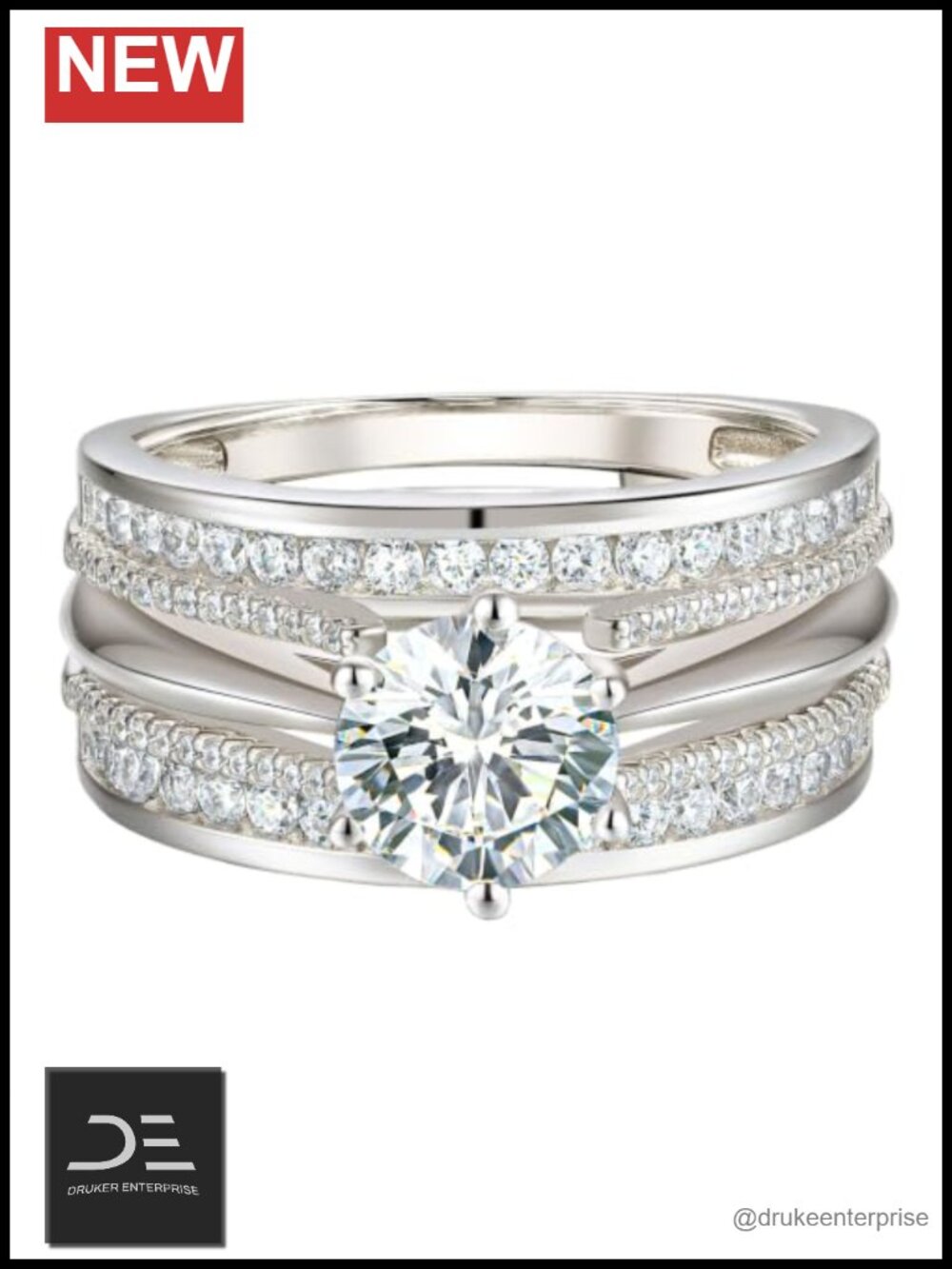 Cathedral Wedding Ring Set with Cubic Zirconia, Rhodium Plated, Sizes 5-10